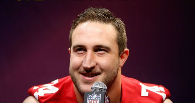 Joe Staley of the San Francisco 49ers talking before their Super Bowl appearance.