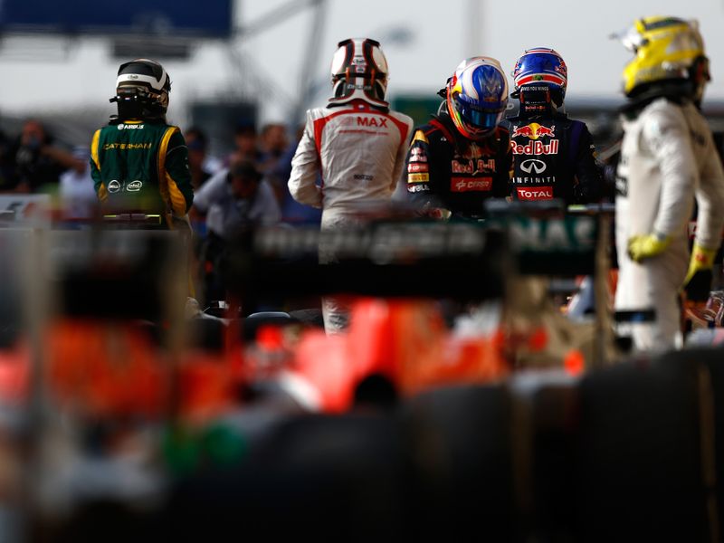 The drivers in parc ferme after the race