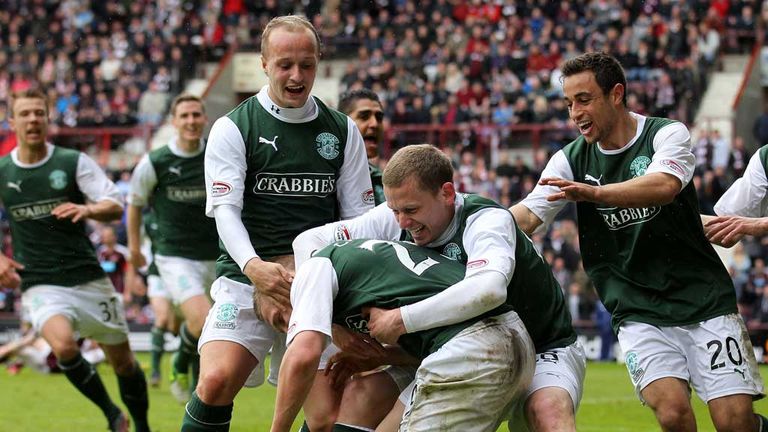 Hibs: Celebrate Ross Caldwell's late winner against Hearts