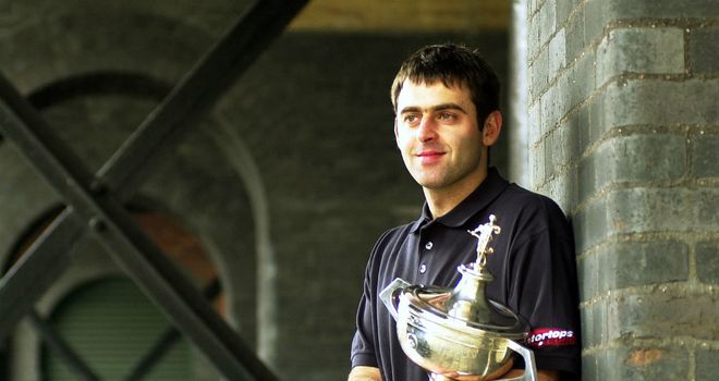 Ronnie O'Sullivan celebrating his maiden world title in 2001