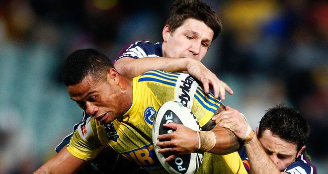 Taulima Tautai, in action here for Parramatta, was injured on his home debut for Wakefield