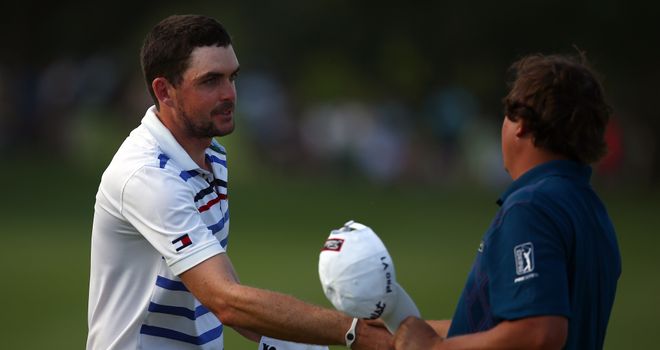 Keegan Bradley (left): maintained his advantage at Byron Nelson Championship