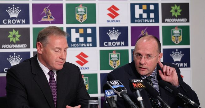 Mark Evans and Ron Gauci at the Melbourne Storm press conference