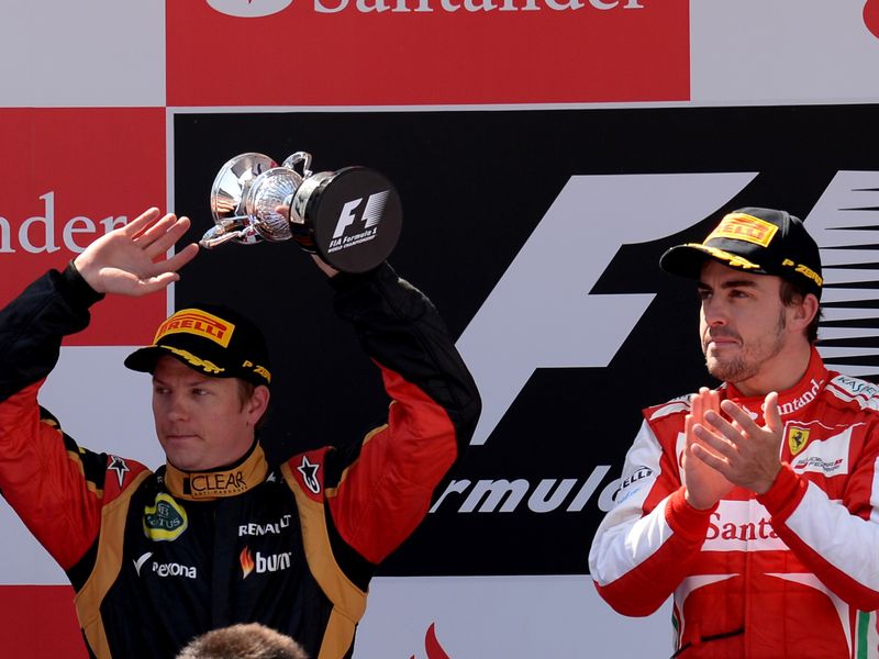 Kimi Raikkonen and Fernando Alonso on the podium