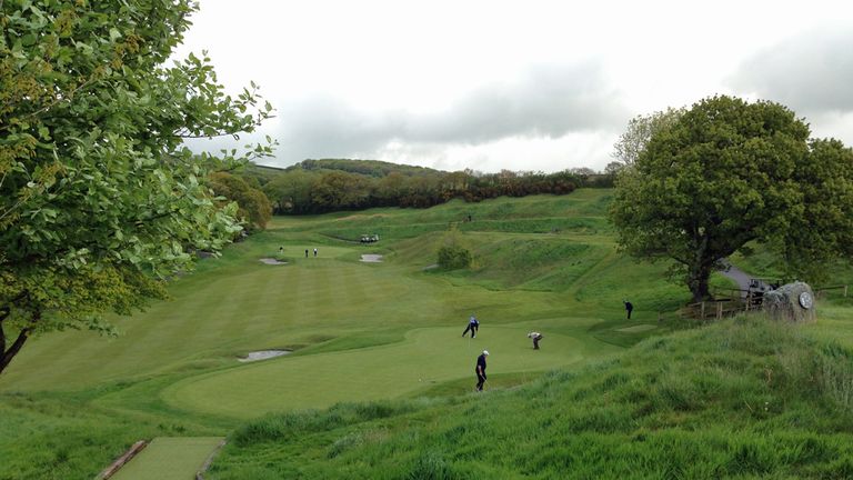 Looking down to the 8th green on the Nicklaus Course