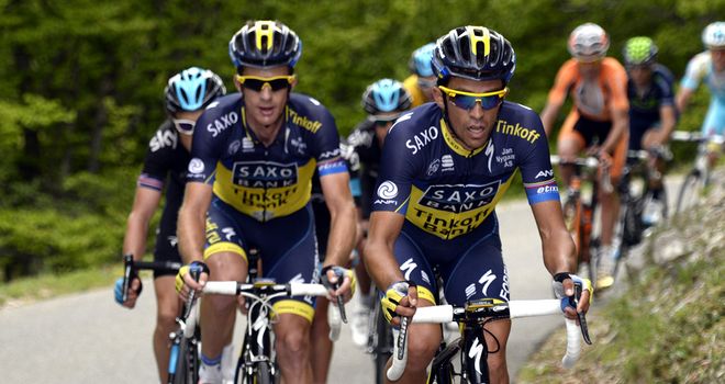 Alberto Contador with Michael Rogers at the recent Criterium du Dauphine