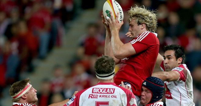Richie Gray claims a restart during the Lions' win over Queensland Reds