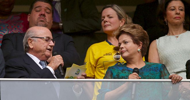 FIFA president Sepp Blatter and Brazil president Dilma Rousseff at the Confederations Cup