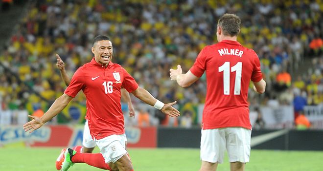 Alex Oxlade Chamberlain: England midfielder celebrates his goal in Brazil