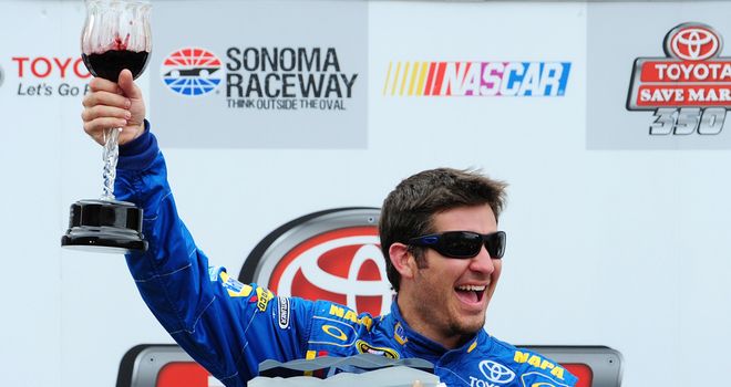 Martin Truex Jr celebrates with a nice California red after victory at Sonoma