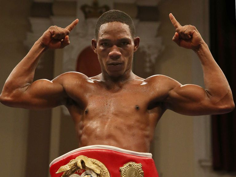 Ammeth Diaz celebrates his seventh-round stoppage win