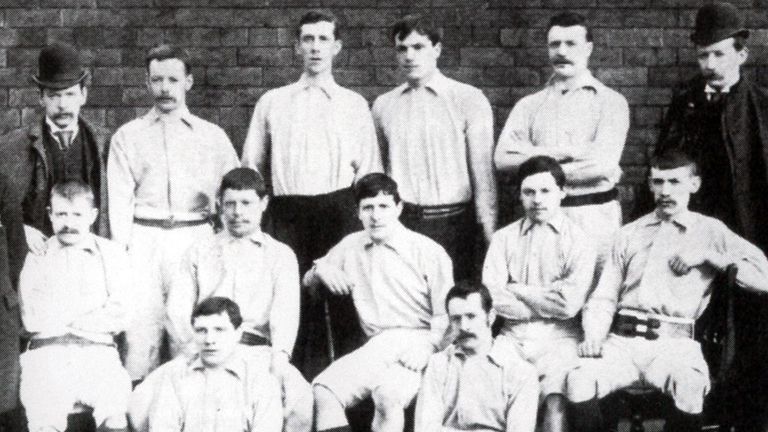 Kenny Davenport (middle row, first left) scored the first ever goal in the Football League