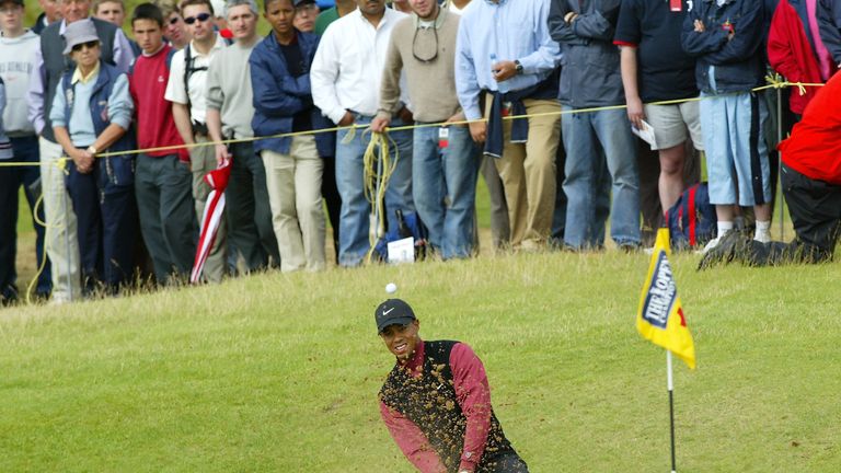 Tiger Woods in action at Muirfield in 2002