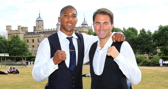 Anthony Joshua with Eddie Hearn (Pic Lawrence Lustig)