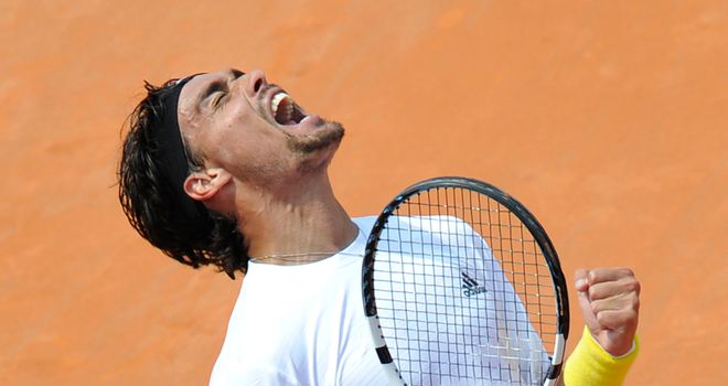 Fabio Fognini: Celebrates reaching the final of the Mercedes Cup ATP tennis tournament in Stuttgart