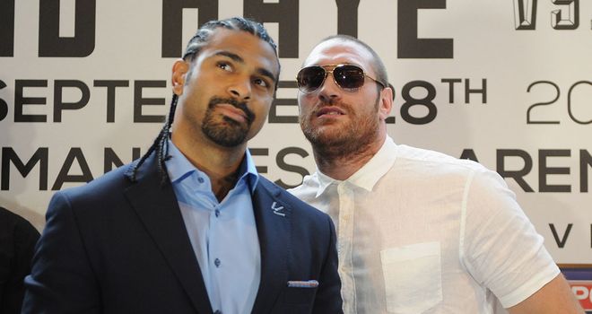 Tyson Fury clowning around with David Haye at the press conference