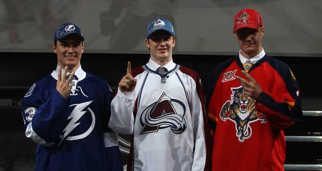 Jonathan Drouin, Nathan Mackinnon and Aleksander Barkov at the NHL Draft