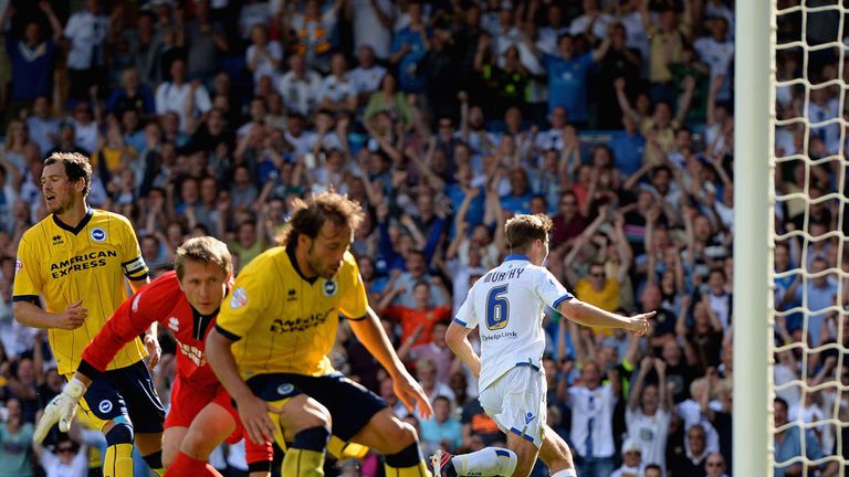 Luke Murphy celebrates his winning goal for Leeds United