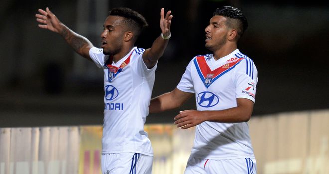 Alexandre Lacazette celebrates his first goal of the game