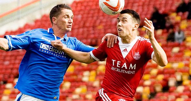 Gary McDonald St Johnstone man challenges Ross Jack of Aberdeen