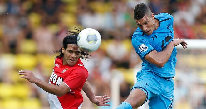 Falcao: Goes up for a challenge with Jake Livermore