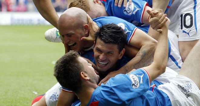 Chris Hegarty celebrates his strike for Rangers