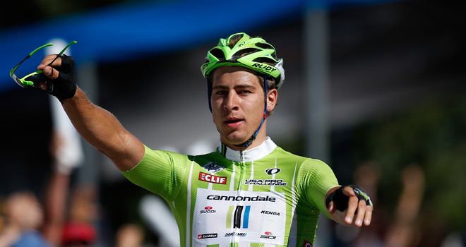 Peter Sagan celebrates his sprint success in Steamboat Springs