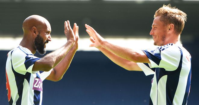 Nicolas Anelka (left) with West Brom's other goalscorer Markus Rosenburg