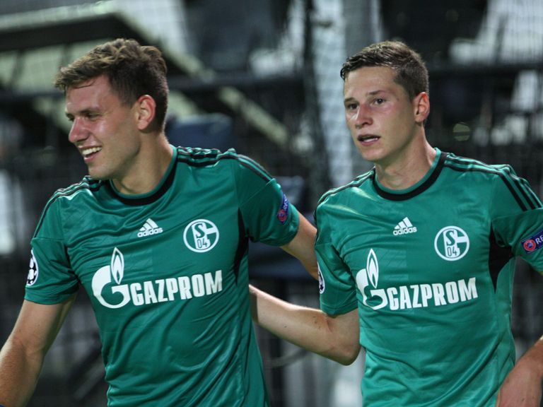 Adam Szalai and Julian Draxler celebrate for Schalke