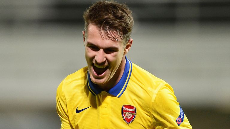 Aaron Ramsey: Celebrates his goal in Marseille