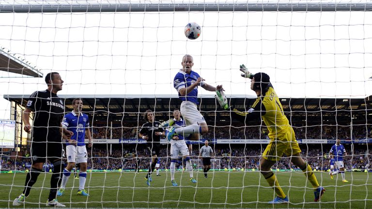 Steven Naismith heads what proved to be the winning goal against Chelsea