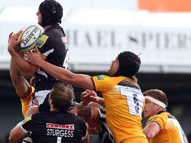 Dean Mumm collects a line-out for Exeter