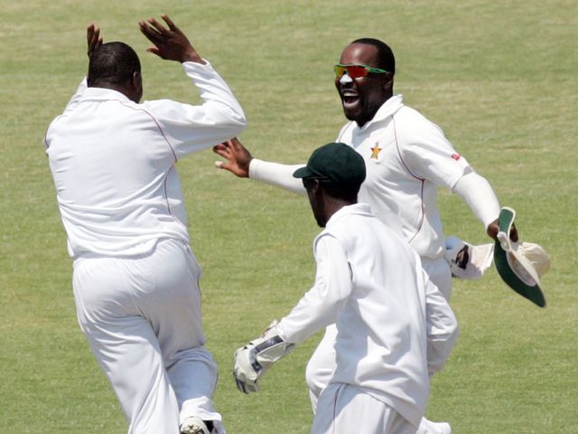 Hamilton Masakadza celebrates as Zimbabwe claim another wicket