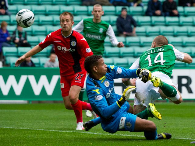 James Collins heads Hibernian in front.