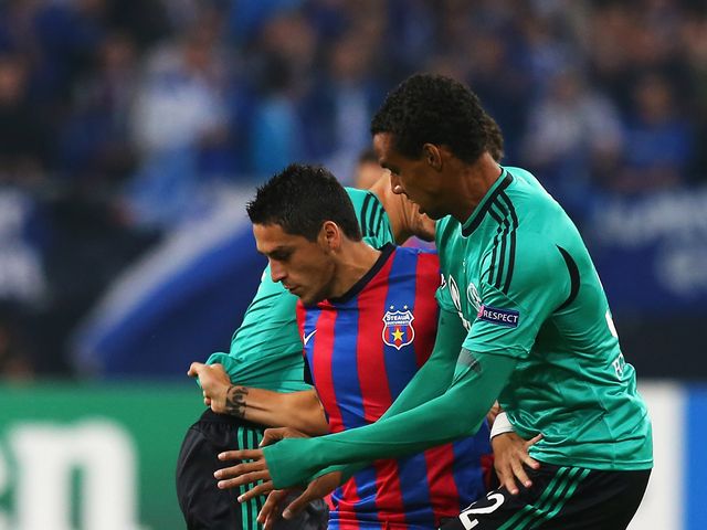 Steaua's Nicolae Stanciu battles for possession