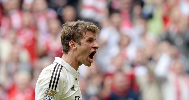 Bayern Munich's Thomas Muller celebrates his goal