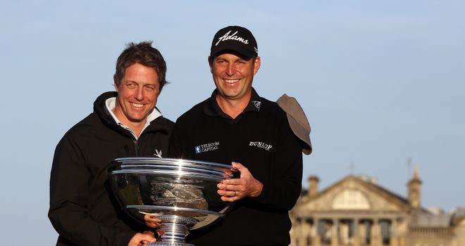 David Howell alongside pro-am playing partner Hugh Grant