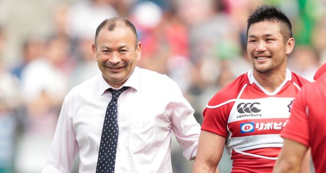 Japan coach Eddie Jones (L) in intensive care after suffering a stroke