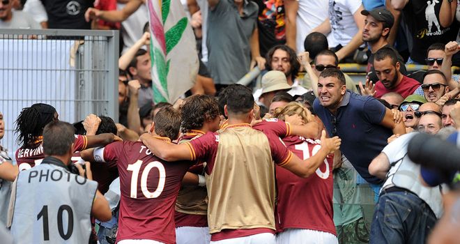 Roma celebrate Federico Balzaretti's derby opener