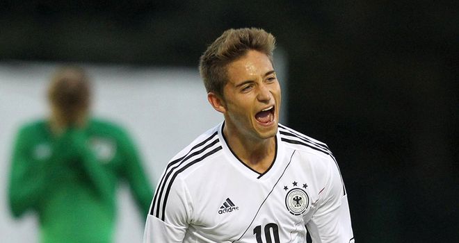 Moritz Leitner celebrates his goal for Germany