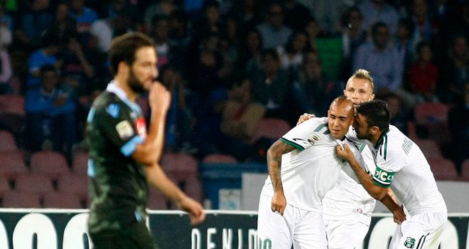 Sassuolo celebrate Simone Zaza's goal.