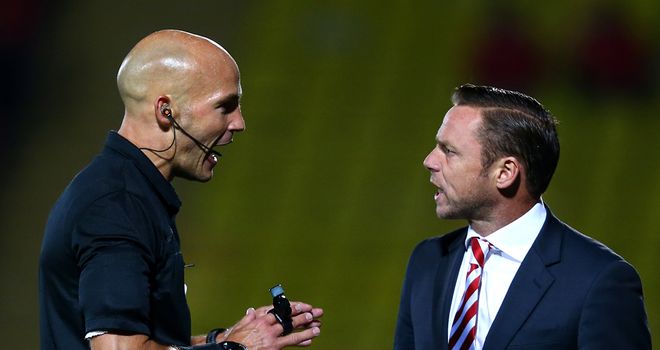 Paul Dickov: Confronts ref Darren Drysdale