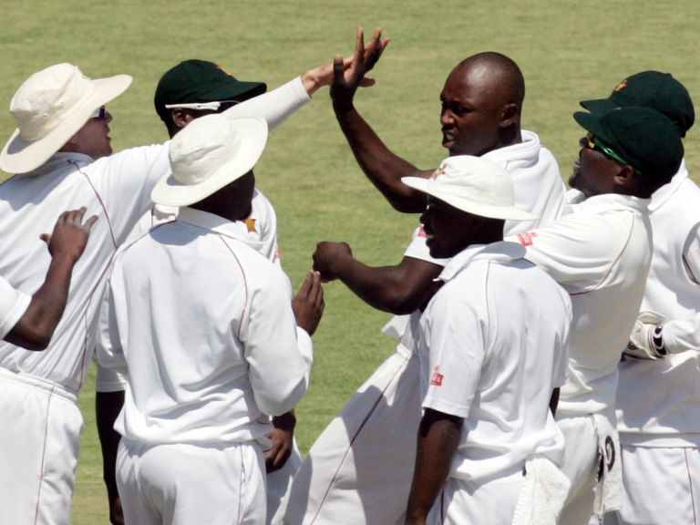 Zimbabwe celebrate a wicket against Pakistan in September in their last international fixture