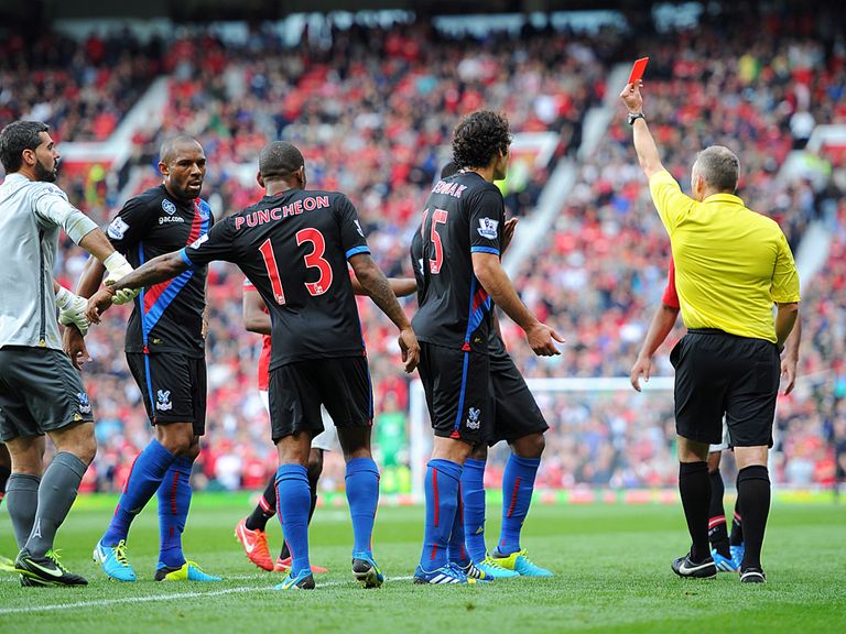Palace's Kagisho Dikgacoi is sent off at Old Trafford
