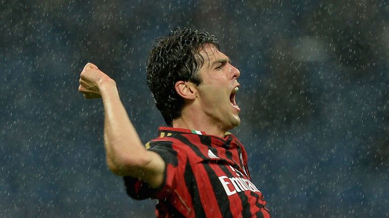 Kaka celebrates his goal for AC Milan