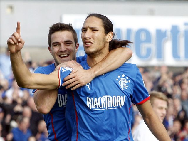 Bilel Mohsni celebrates his goal for Rangers