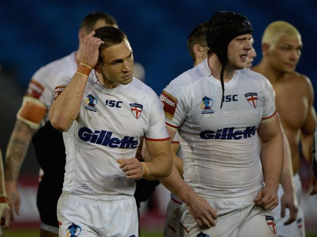 Disgruntled England pair Chris Hill and Kevin Sinfield leave the field
