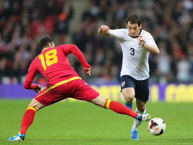 Leighton Baines in action for England.
