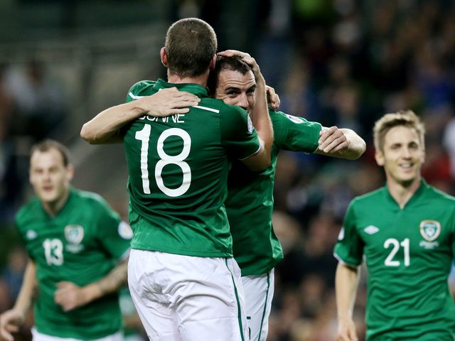 John O'Shea celebrates for Republic of Ireland