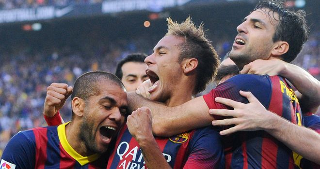 Neymar: Celebrates opening the scoring for Barcelona